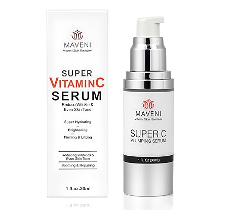MAVENI Super Vitamin C Serum for Women over 70 With Hyaluronic Acid, Reduce Wrinkle, Hydrates, Firms, Lifts, Anti Aging Serum for Dark Spots, Wrinkles, DullSkin, 1 fl.oz. Serum