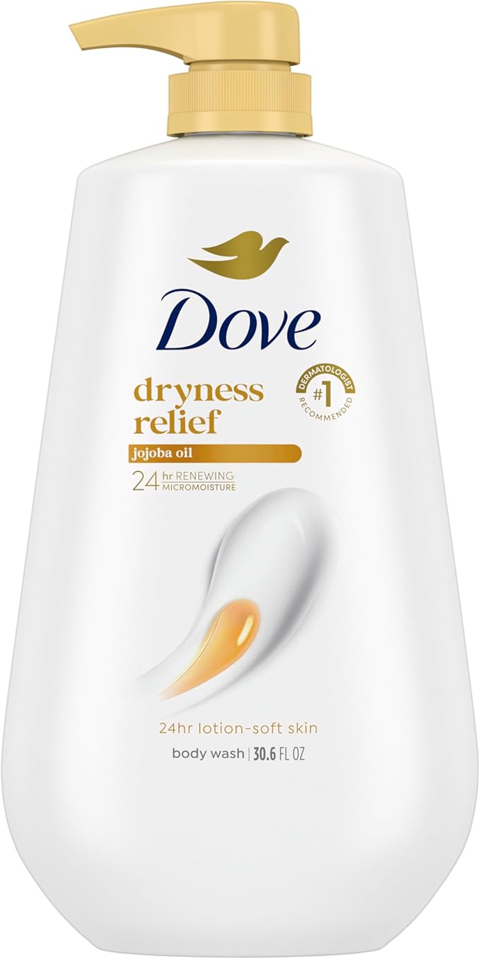 Dove Dove Body Wash with Pump Dryness Relief with Jojoba Oil For 24hr Lotion-Soft Skin Moisturizing Skin Cleanser with No Sulfates No Parabens 30.6 oz Water Cleanser