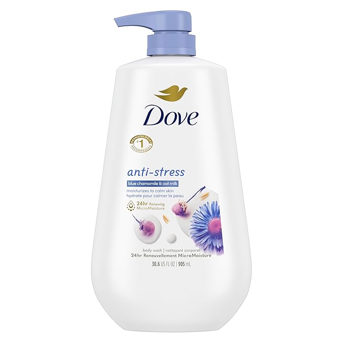 Dove Dove Body Wash with Pump Anti-Stress Blue Chamomile & Oat Milk, for 24hr Lotion-Soft Skin Moisturizing Skin Cleanser with No Sulfates No Parabens 30.6 oz Korean face wash
