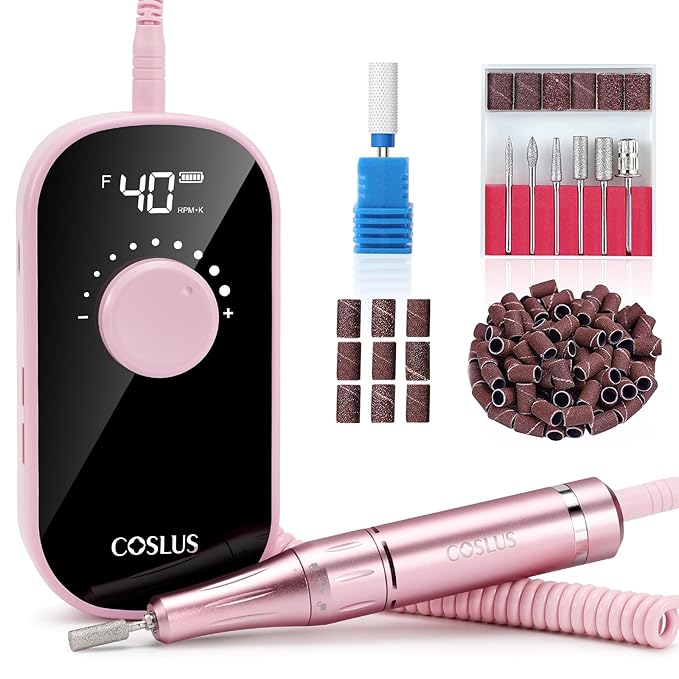 COSLUS COSLUS Professional Rechargeable Electric Nail Drill 40000 RPM, Portable Nail File with Storage Stand for Acrylic Gel Polishing Removing - Easy to Use for Women, Manicure at Home DIY or Salon, Pink skincare