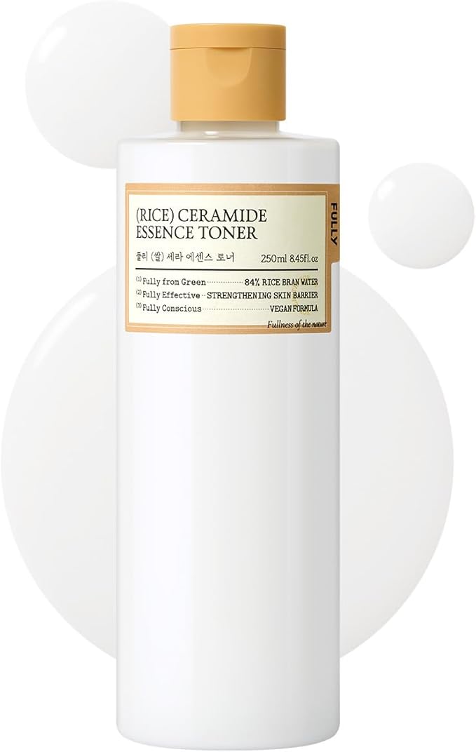 FULLY FULLY Rice Ceramide Essence Toner – Milky Korean Toner for Glass Skin, Hydrating Rice Water & Ceramide Formula for Moisture Barrier, Dewy Glow, Fragrance-Free, Vegan & Dermatologist Tested, 8.45 fl.oz Korean face wash
