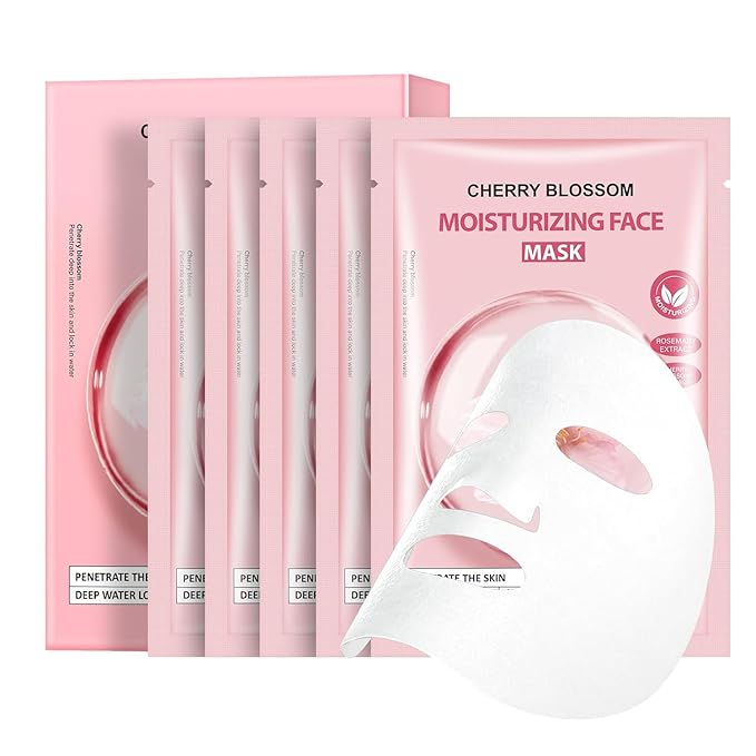 GUOYAOLIFU Cherry Blossom Facial Mask for Women,Hydrating Face Mask Sheet Home SPA,Moisturizing Face Sheet Mask for Dry,Oily,Sensitive Skin 25ml（5Pack） Sheet Mask