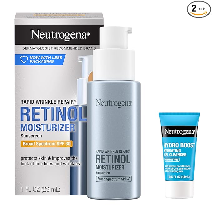 Neutrogena Neutrogena Rapid Wrinkle Repair Retinol Face Moisturizer with SPF 30, Daily Anti-Aging Face Cream, Retinol & Hyaluronic Acid & Trial Size Hydro Boost Facial Cleanser, 0.5 fl. oz Sunscreen