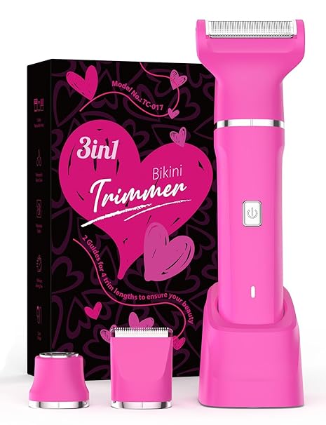 Risina Bikini Trimmer for Women - IPX7 Waterproof Pubic Hair Remover for Shower & Travel, 3-in-1 Bikini Trimmer with Body/Round/Curved Heads, Hypoallergenic Foil & Ceramic Blades, Self-Care Gifts for Her skincare