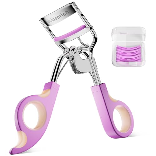 Goldenrich Eye Lash Curler with 6 Boxed Replacement Pads, Goldenrich Eyelash Curlers Painless Perfect Curl, Nice and Easy to Identify, Valentine's Day for Her, Teenagers, Beauty Enthusiasts-Silver Purple Pink Toner