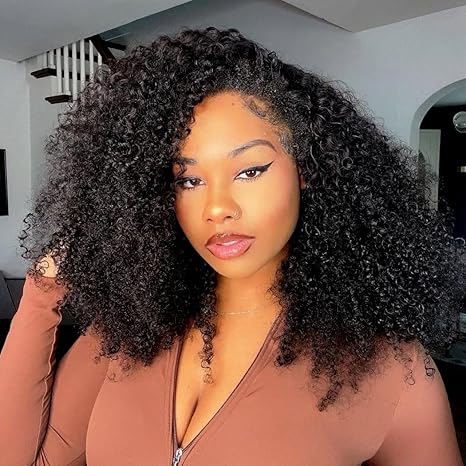 yeelice hair Glueless Half Wigs Human Hair Kinky-Curly Headband Wig Upgrade 3 In 1 Half Wig with Drawstring Seamless Clip Ins Flip Over 200 Density Curly Human Hair Wig For Black Women 16 Inch skincare