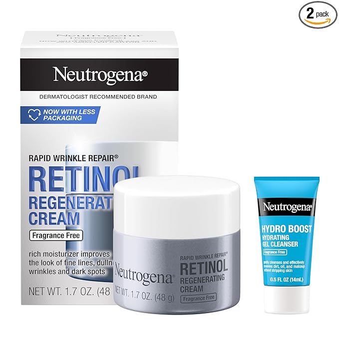 Neutrogena Neutrogena Rapid Wrinkle Repair Retinol Face Moisturizer, Fragrance Free, Anti-Aging Face Cream with Retinol & Hyaluronic Acid, 1.7 oz + Trial Size Hydro Boost Facial Cleanser, 0.5 fl. oz Water Cleanser