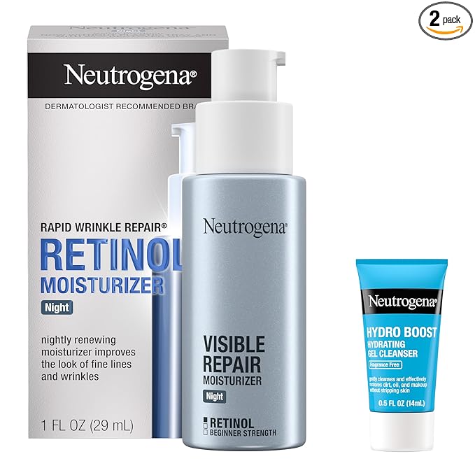 Neutrogena Neutrogena Rapid Wrinkle Repair Retinol Face Moisturizer Night Cream, Anti-Aging Face Cream with Retinol & Hyaluronic Acid, 1 fl. oz + Trial Size Hydro Boost Facial Cleanser, 0.5 fl. oz Water Cleanser
