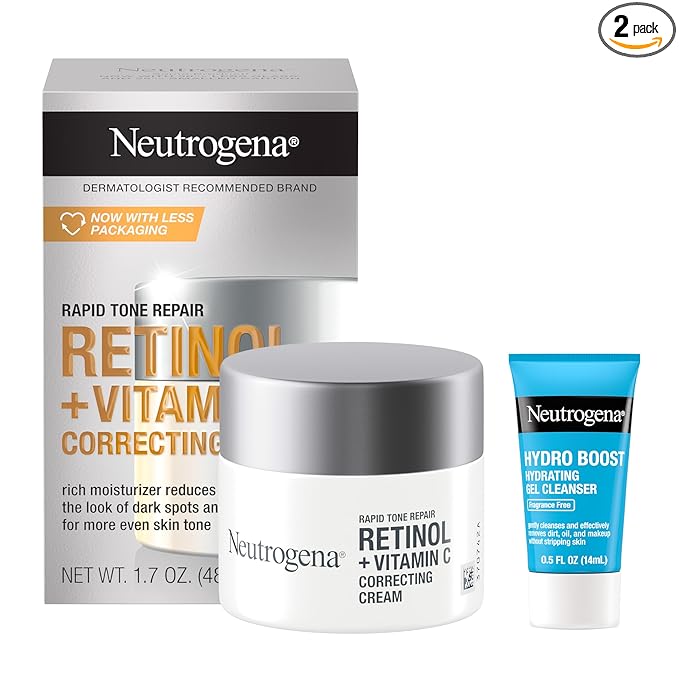 Neutrogena Neutrogena Rapid Tone Repair Retinol + Vitamin C Face Moisturizer, Dark Spot Corrector, Anti-Aging Face Cream for Even Tone 1.7 oz + Trial Size Hydro Boost Facial Cleanser, 0.5 fl. oz Water Cleanser