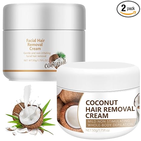 Yniquet Facial Depilatory Cream and Body Hair Removal Cream for Women, Coconut Remover for Upper Lip and Chin for Face Hair Remover for Body Sensitive Skin Gentle and Non-Irritating (2PCS) Moisturiser