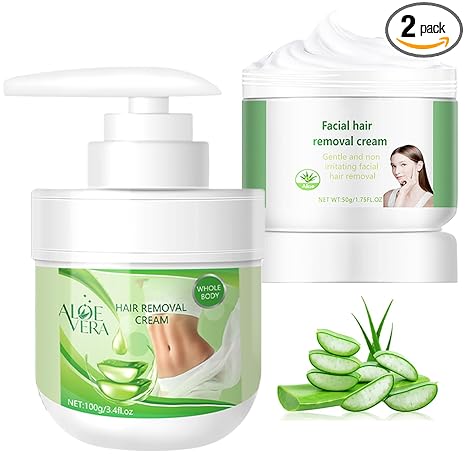 Yniquet Facial Depilatory Cream and Body Hair Removal Cream for Women, Aloe Vera Remover for Upper Lip and Chin for Face Hair Remover for Body Sensitive Skin Gentle and Non-Irritating (2PCS) Moisturiser