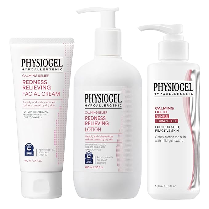 PHYSIOGEL Physiogel Calming Relief Cream, Lotion and Cleanser, Reduces Redness in just 3 days, Face and Body Lotion, Gel to Foam Cleasner, Hypoallergenic, Korean Skin care. Water Cleanser