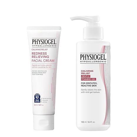 PHYSIOGEL PHYSIOGEL Calming Relief Cream and Gel FOAMING Cleanser, Reduces Redness in just 3 days, Hypoallergenic, Korean Skin care Water Cleanser
