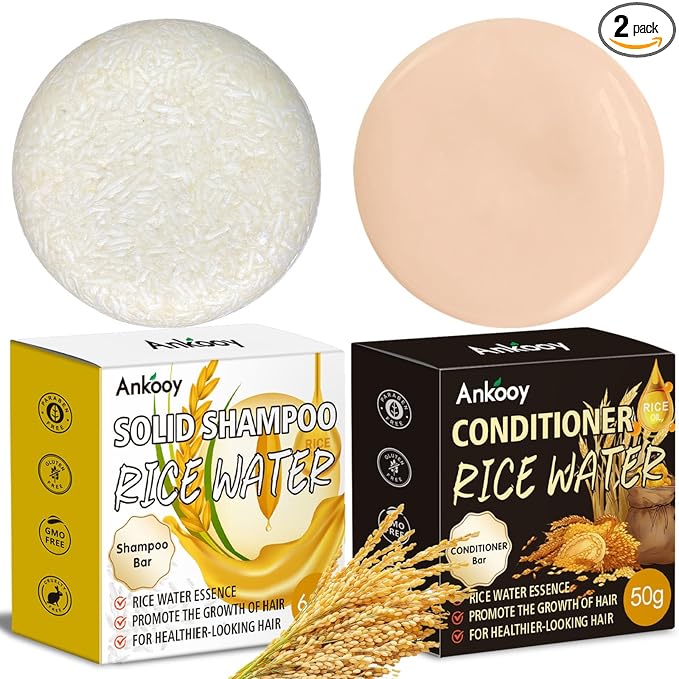 ANKOOY 2 Pack Rice Water Shampoo and Conditioner Set,Deep Cleansing for Damaged Hair,Hair Growth,Thickening,Anti Hair Loss,Strengthen for Volumizing Smooth,Shine, Paraben, Silicone & Sulfate-Free skincare