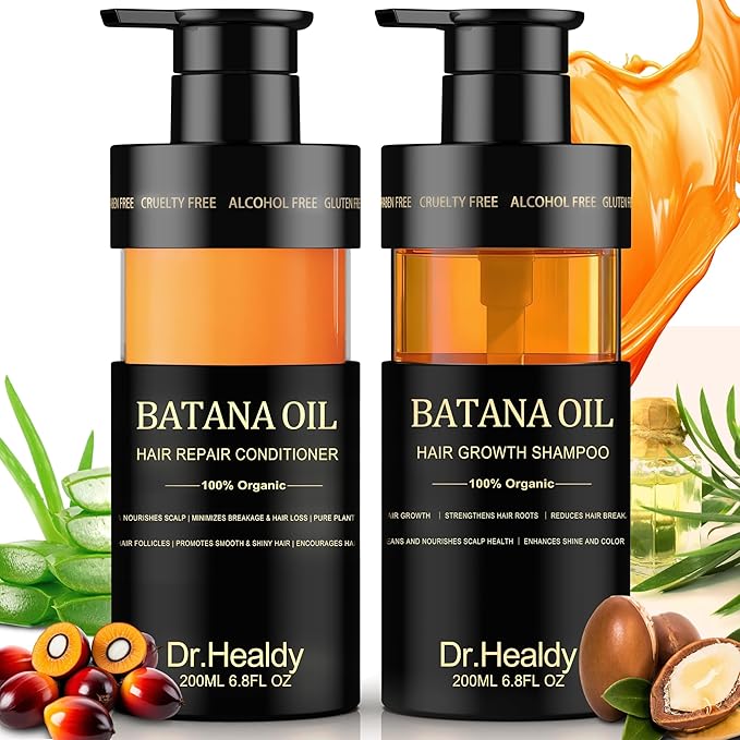 Dr. Healdy Batana Oil Shampoo and Conditioner Set - for Hair Growth,Thickening & Hydration,Sulfate Free - Fights Hair Loss & Clarifies Scalp - for Men & Women (6.8 Fl Oz×2) skincare
