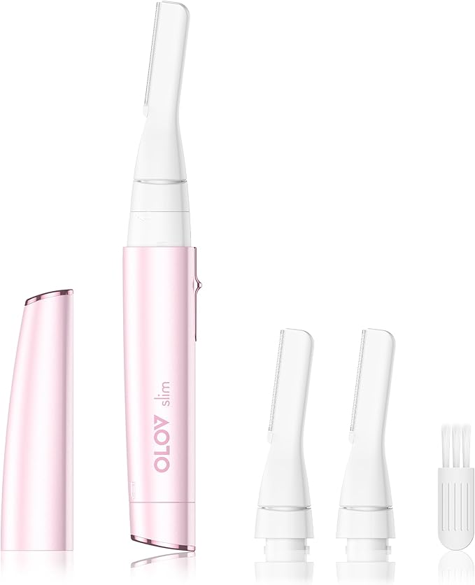 OLOV slim Facial Hair Removal for Women, Painless Eyebrow Trimmer with Pivoting Head, Electric Battery Operated Body Hair Remover with 2 Replaceable Blade for Face Neck Chin Bikini, Pink skincare