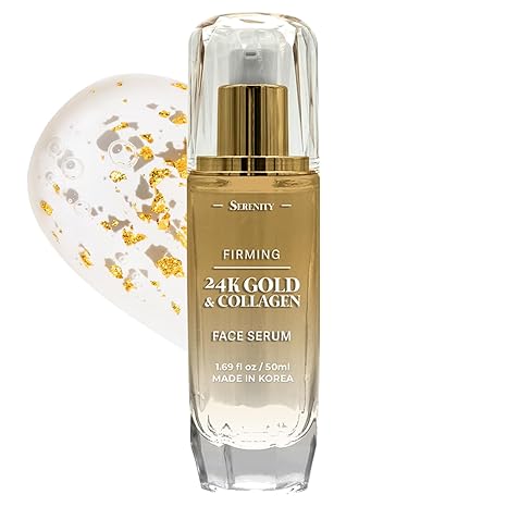 Serenity Serenity Dew 24K Gold & Collagen Face Serum - Dermatologist Tested Anti-Aging Korean Skin Care - Calms, Soothes, Hydrates & Firms Skin - Vegan Clean Beauty Formula - 1.69 Fl Oz Serum