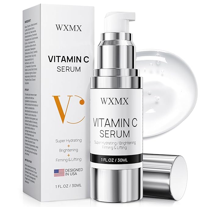 WXMX Super Vitamin C Serum for Face: All-in-One Hydrating Anti-Aging Formula by Vitamin C, Hyaluronic Acid, Caffeine-Firming, Lifting, Targets Dark Spots, Wrinkles, Vitamin c face serum, 1 fl oz Serum