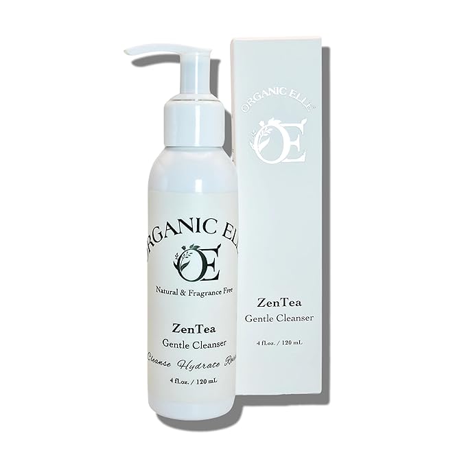 Organic Elle Cleanser – ZenTea Gentle Facial Cleansing Lotion, Non-Foaming Botanical Formula with Chamomile, Aloe & Green Tea – Hydrating, Soothing, Fragrance-Free for Sensitive Skin Water Cleanser
