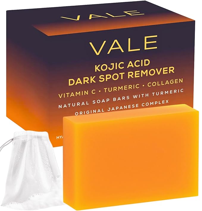 VALE VALE Kojic Acid & Turmeric Soap Bars (1-Pack) – Natural Dark Spot Remover & Original Japanese Complex with Vitamin C, E, Collagen, Hyaluronic Acid, Retinol, Olive Oil & Shea Butter(Citrus) skincare