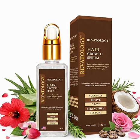 Mystique Abundance Revatology Botanical Hair Serum for Adults, Daily Leave In for Scalp Conditioning, Hair Growth, Thinning Hair and Fall, 12 Oils and 18 Herbal Extracts with Rosemary, Coconut, Bhringraj, Amla, Castor Serum