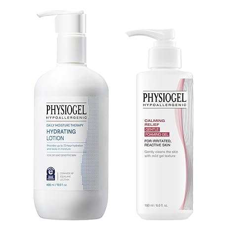 PHYSIOGEL Physiogel Face, Body Lotion and Facial Cleanser, Korean Skin care, Provides 72 hrs of Hydration for Dry Sensitive Skin, GENTLE FOAMING face wash for Sensitive Skin. Water Cleanser