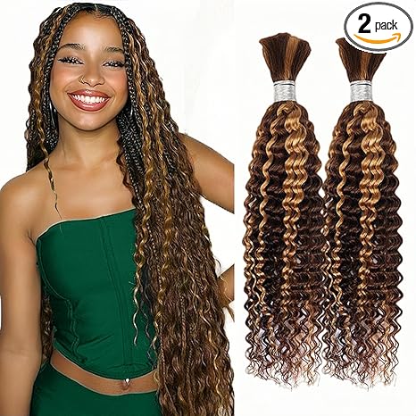 Brbeawor Human Braiding Hair for Boho Braids 4/27 Ombre 22 Inch Curly Deep Wave Bulk 2 Bundles 100g 100% Human Hair for Knotless Braids (P4/27, 22 Inch) skincare