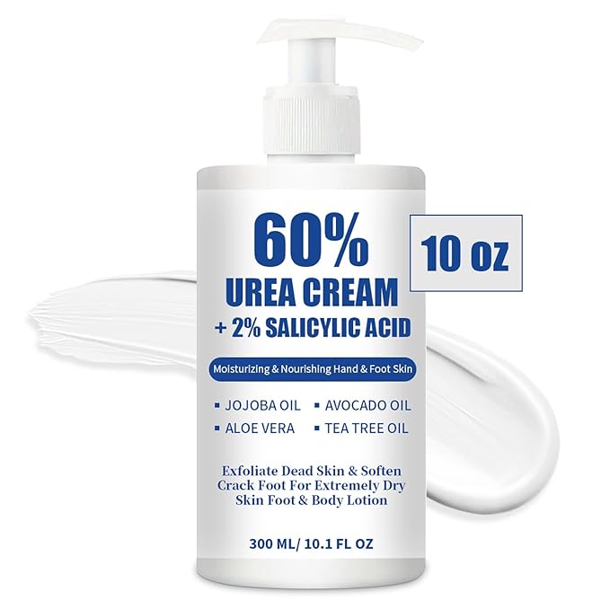 MOC LINK Urea Cream 60% plus 2% Salicylic Acid for Feet Maximum Strength - Lotion For Dry Cracked Feet Elbows Knees Heels Hands, Hydrates Foot Care for Softening and Moisturizing, Callus Remover 10.1oz Moisturiser