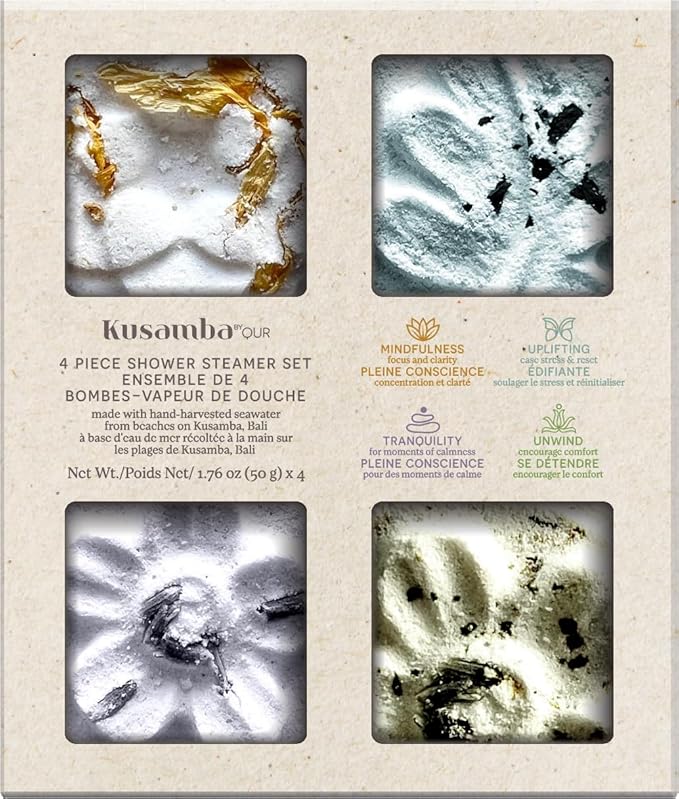 QUR Shower Steamers Aromatherapy with Botanical Leaves & Mineral Sea Water, 4 Natural Spa Tablets for Relaxation, Self-Care, and Calming Scent Therapy, 400g, Salt, Kusamba by QUR skincare