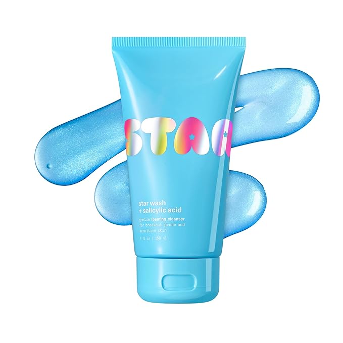 Starface World Starface Star Wash + Salicylic Acid, Foaming Facial Cleanser, Made for Breakout-Prone and Sensitive Skin, Minimize Breakouts and Unclog Pores, Unscented, Fragrance-Free (5 fl oz) Water Cleanser