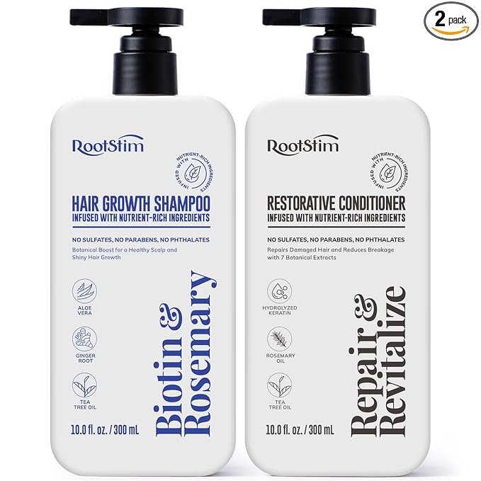 RootStim Hair Growth Shampoo and Conditioner Set - Rosemary & Biotin Shampoo and Conditioner for Hair Thickening - Botanical Boost for a Healthy Scalp, Hair Growth and Strengthen skincare