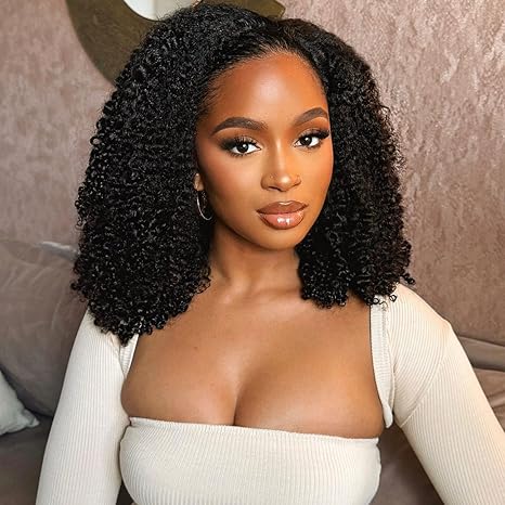 OQ OQ Hair Afro Curly Half Wig Human Hair 180% Density 3 In 1 Beginner Friendly Glueless Wear and Go Kinky Curly Half Human Hair Wig for Women 16 Inch skincare