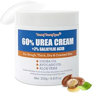 YOUNGYOUNGLOVE Urea Cream 60 percent for Feet Maximum Strength with 2% Salicylic Acid for Dry Cracked, Soothes and Softens Foot Hands Elbows Knees Heels, Remove Calluses Deep Moistrizing with Aloe Vera, 8.8 oz Moisturiser