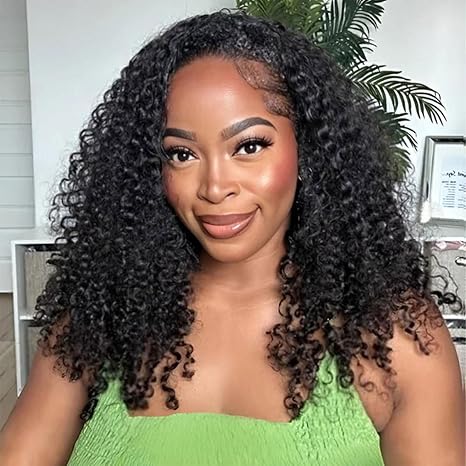 DSEKCAIN Kinky Curly Half Wig Human Hair 210 Density Kinkycurly Wig 100% Real Human Hair 3 In 1 Half Wigs With Drawstring Seamless Flip Over Wigs Glueless Beginner Friendly 16 Inch skincare