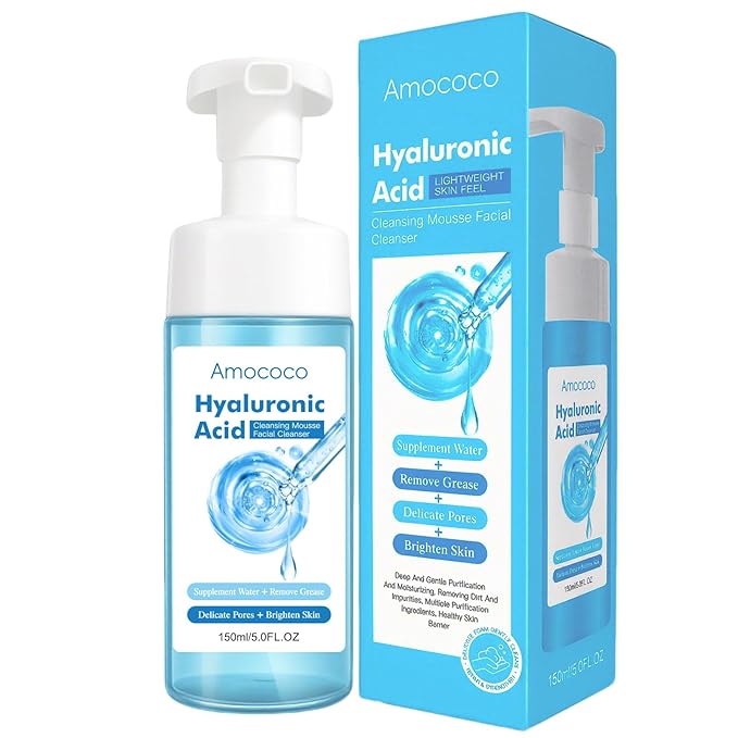 Amococo Hyaluronic Acid Facial Cleanser - 5 fl oz | Gentle Foaming Face Wash for Sensitive Skin, Pore Cleansing Water Cleanser