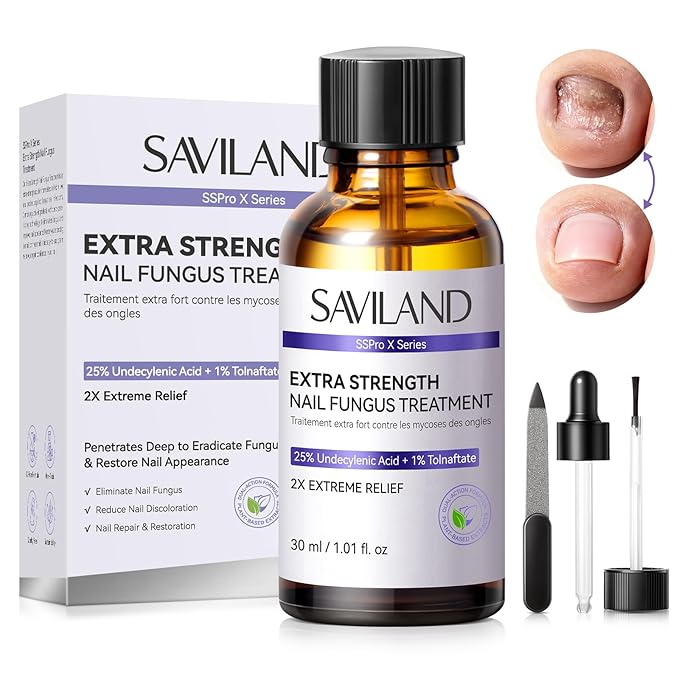 SAVILAND Toenail Fungus Treatment Extra Strength: 2X Extreme Nail Repair for Discolored and Damaged Nails FSA-HSA Toenail Softener Yellow Toenail Foot Toe Thick Nail Fungus Treatments Solution,1 fl oz skincare