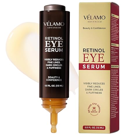 VELAMO ADVANCED Retinol Eye Cream Anti Aging: Under Eye Cream for Dark Circles Puffiness Eye Bags - Help Reduce Appearance of Wrinkles Fine Lines - with Caffeine Peptides Hyaluronic Acid Ceramides 0.5 FL OZ/15mL Eye Cream