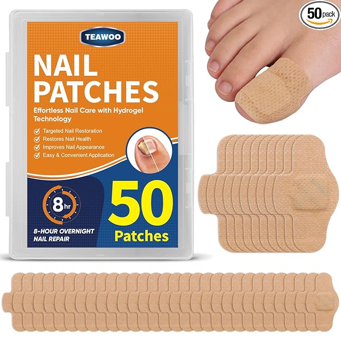 TEAWOO TEAWOO 50Pcs Fungal Nail Patches for Toenails, Toenail Fungus Treatment Extra Strength, 8-Hour Overnight Nail Repair Patches for Damaged Nails, Healthy Nail Care Solution skincare