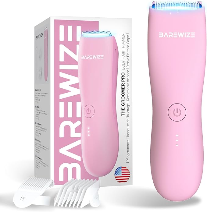 BAREWIZE Bikini Trimmer for Women, Electric Pubic & Body Hair Trimmer for Sensitive Skin, Waterproof Lady Shaver for Intimate Areas, Ceramic Replaceable Blade, USB-C Rechargeable Razor, Lock, LED skincare