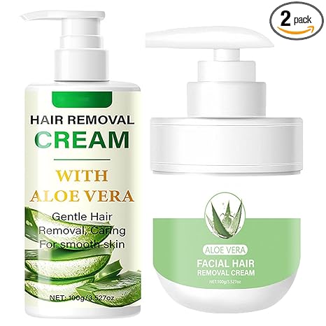 Yniquet Facial Depilatory and Hair Removal Cream for Women, Aloe Vera Remover for Upper Lip and Chin for Face Hair Remover for Body Sensitive Skin Gentle and Non-Irritating (2PCS) Exfoliator