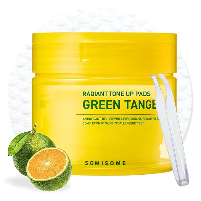 SOMISOME Green Tangerine Radiant Tone Up Pads – Korean Toner Pads with Niacinamide, Centella Asiatica & Vitamin C, Dark Spot Corrector, Tone-Up & Hydrating Face Toner 50 Pad Toner