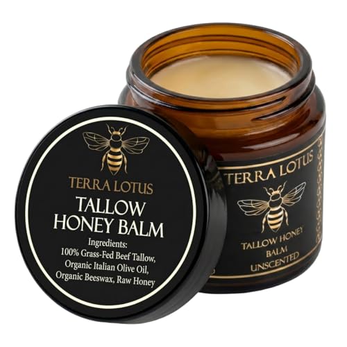 Terra Lotus Terra Lotus - Organic Grass-Fed Beef Tallow Balm with Raw Honey - Moisturizing Cream for Soft, Smooth Skin - Handmade All-Natural Moisturizer (4 Oz, Unscented) Moisturiser
