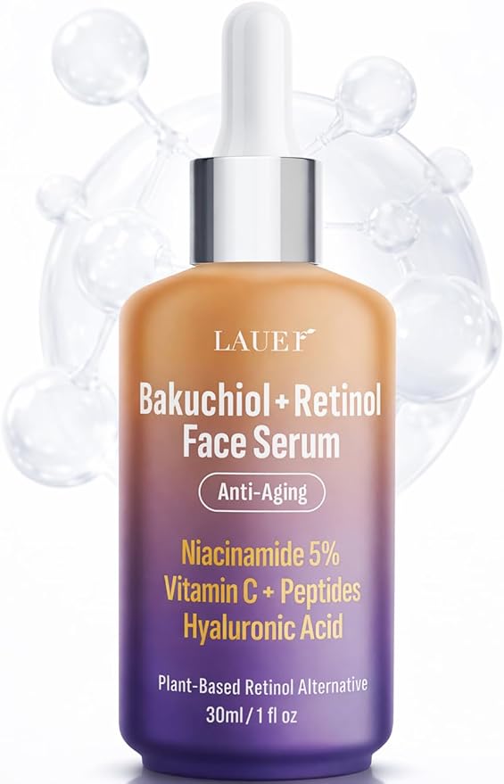 LAUER COSMETIC Bakuchiol Retinol Serum for Face with Vitamin C Hyaluronic Acid & Niacinamide Anti-Aging Plant-Based Serum Reduces Wrinkles Firms & Smooths Skin Vegan Fragrance-Free1 fl oz Serum