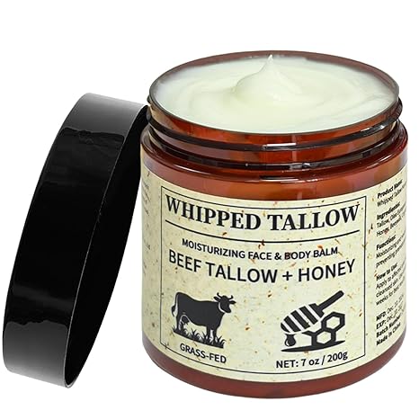 MOC LINK 7 oz/200g - Tallow and Honey Balm for Face, Tallow Salve for Body, Beef Tallow for Skin Moisturizer, Hydrating Tallow for Face, Grass Fed, Whipped Tallow Honey Balm, Organic Beef Tallow for Skin Care Moisturiser