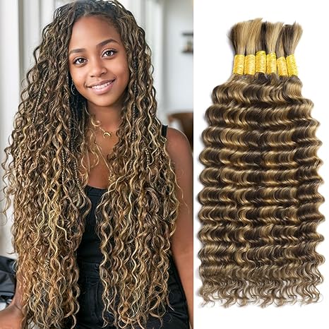 Popway Ombre Braiding Hair Deep Water Wave Bulk Human Hair 20 Inch Deep Wave Bulk Human Hair for Braiding Curly Knotless 6 Bundles/Pack 150g12A Brazilian Virgin Ombre Balayage 4/27 skincare