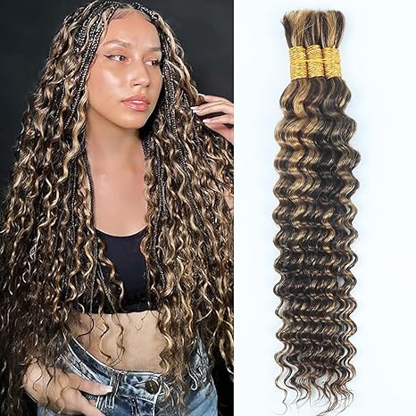 RESACA Highlight Human Braiding Hair for Boho Braids 110g Deep Water Wave Bulk Human Hair for Braiding Knotless 12A Curly Bulk Bohemian 3 Bundles P/430 Unprocessed Brazilian Ombre Extensions 22 Inch skincare