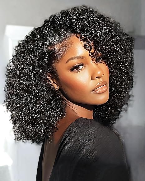 FACMOOD Kinky Curly Half Wig Human Hair 200% Density Wear and Go Glueless Wigs Human Hair Half Wigs with Drawstring 3 In 1 Flip Over Headband Wig for Women Beginner Friendly 16 inch skincare