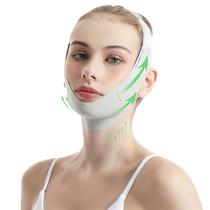 AH AEHIBO Reusable Facial Lifting Belt, V Line Lifting Mask with Chin Strap for Sleeping, Jaw Exerciser V-Shaped Double Chin Reducer, Jawline Shaper with Adjustable Straps skincare