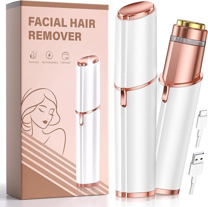 bissuuy Facial Hair Removal for Women: Painless Rechargeable Face Shaver Electric Hair Remover Device for Peach Fuzz Upper Lip Chin (White) skincare