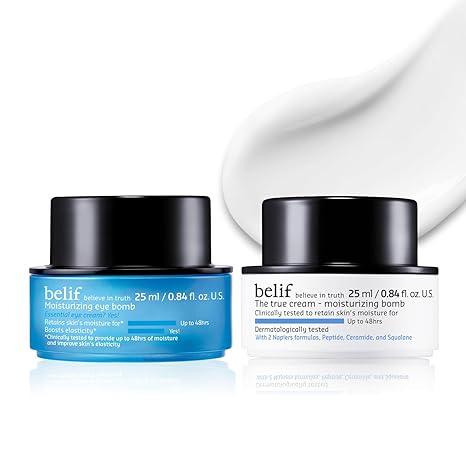 belif belif Peptide Eye Bomb & Moisturizing Bomb Duo – Firming Anti-Aging Eye Cream + Intense Hydration Face Cream for Fine Lines, Wrinkles & Dry Skin – Korean Skincare Set, 50ml Eye Cream